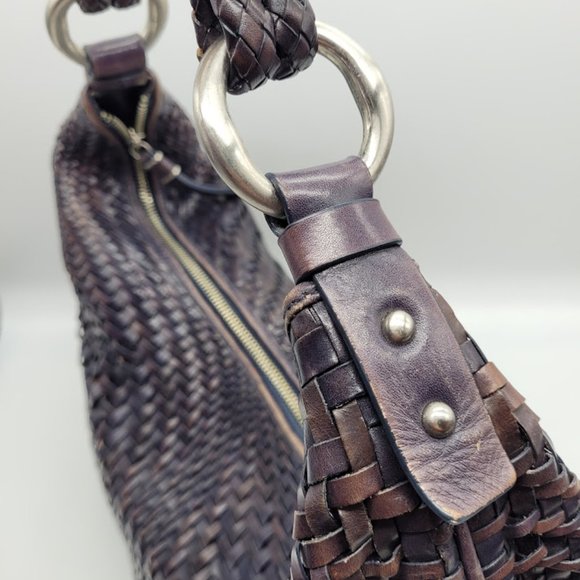 SOLD: Cole Haan Genevieve Leather Weave Satchel Tote Hobo Purse Blue Bag Luxury - Picture 5 of 16